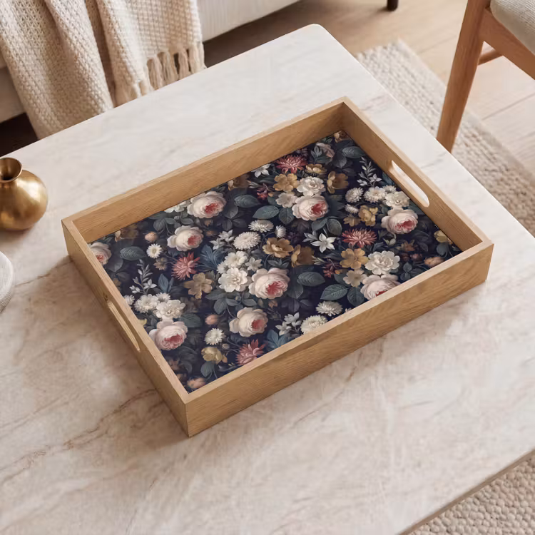 Bloemen - Boeket - Botanisch - Vintage - Donkere achtergrond Dienblad Rechthoek middel -sfeer1