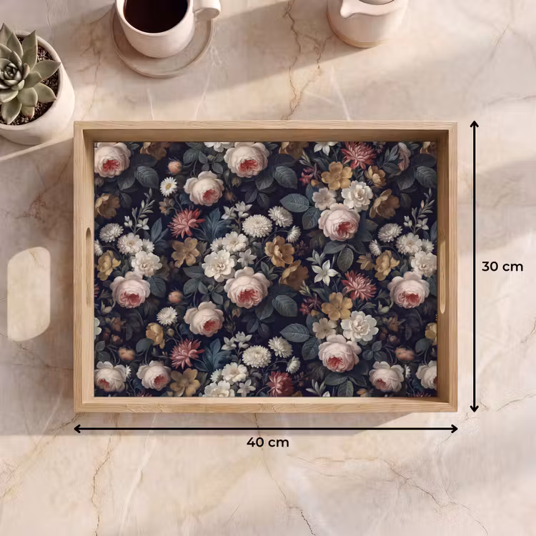 Bloemen - Boeket - Botanisch - Vintage - Donkere achtergrond Dienblad Rechthoek middel -USP_Formaat