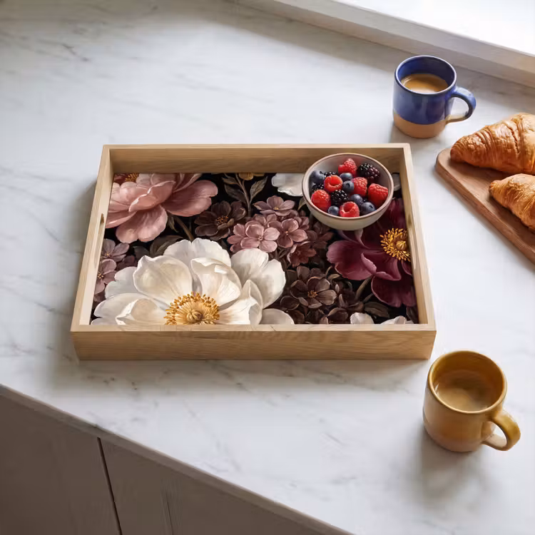 Bloemen - Boeket - Klassiek - Donker - Rood Dienblad Rechthoek middel -sfeer2