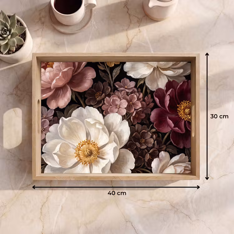 Bloemen - Boeket - Klassiek - Donker - Rood Dienblad Rechthoek middel -USP_Formaat