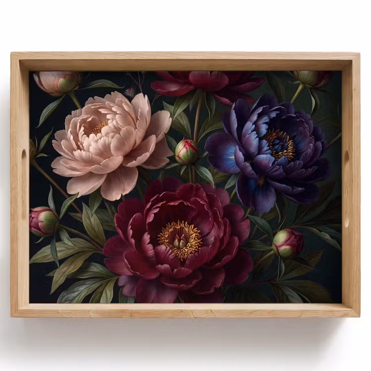 Bloemen - Boeket - Natuur - Modern - Donker Dienblad Rechthoek middel -z3d_shopping