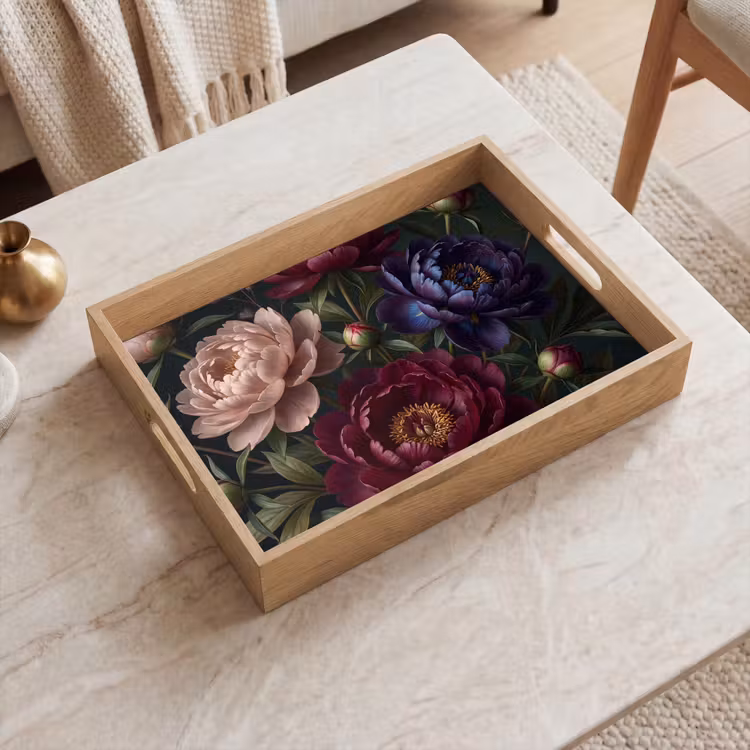 Bloemen - Boeket - Natuur - Modern - Donker Dienblad Rechthoek middel -sfeer1