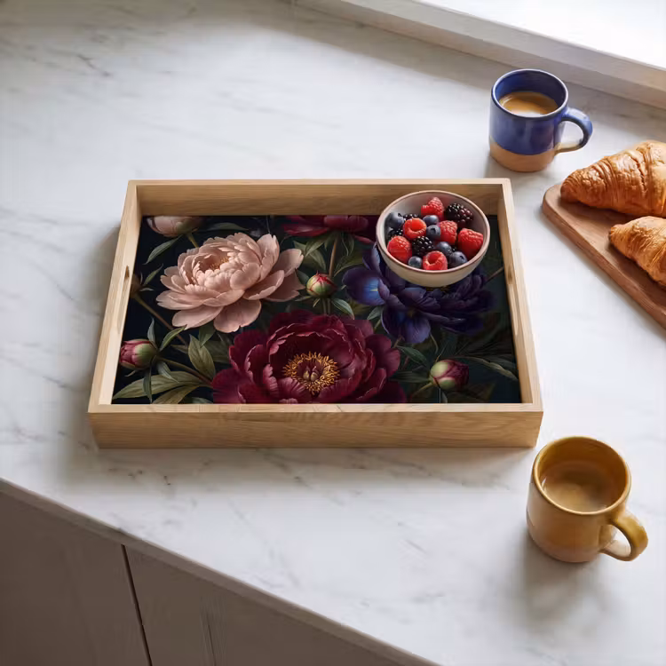 Bloemen - Boeket - Natuur - Modern - Donker Dienblad Rechthoek middel -sfeer2