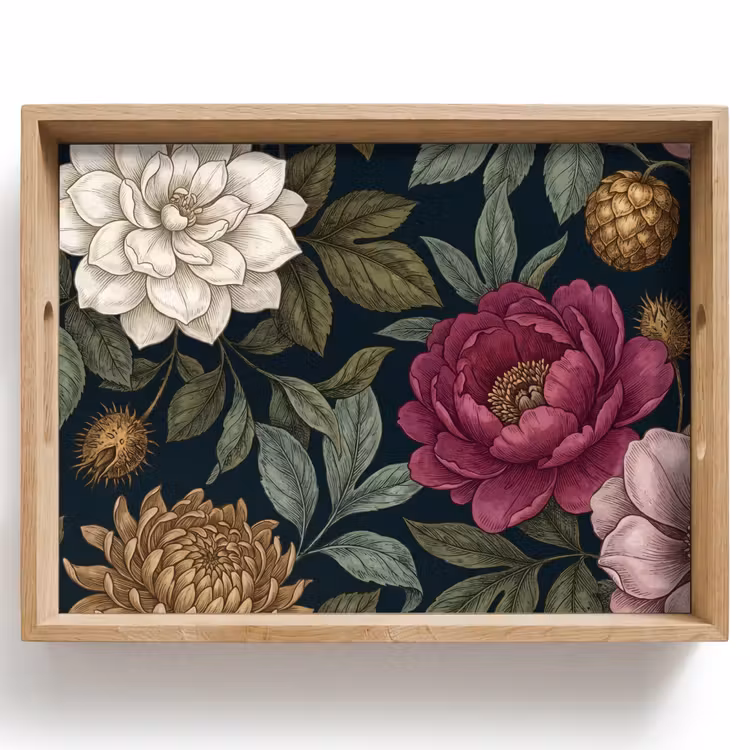 Bloemen - Botanisch - Illustratie - Donker - Vintage Dienblad Rechthoek middel -z3d_shopping