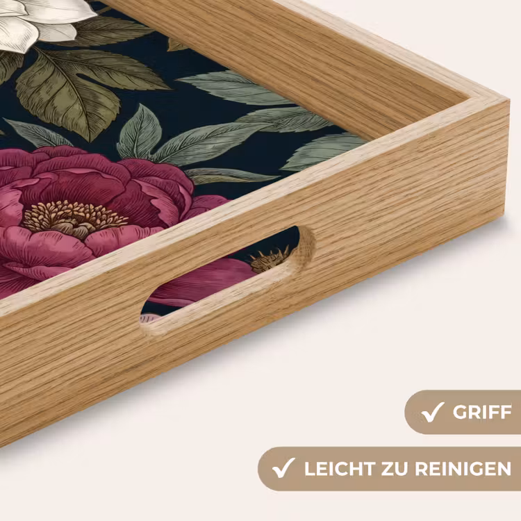 Bloemen - Botanisch - Illustratie - Donker - Vintage Dienblad Rechthoek middel -USP_HandgreepDE