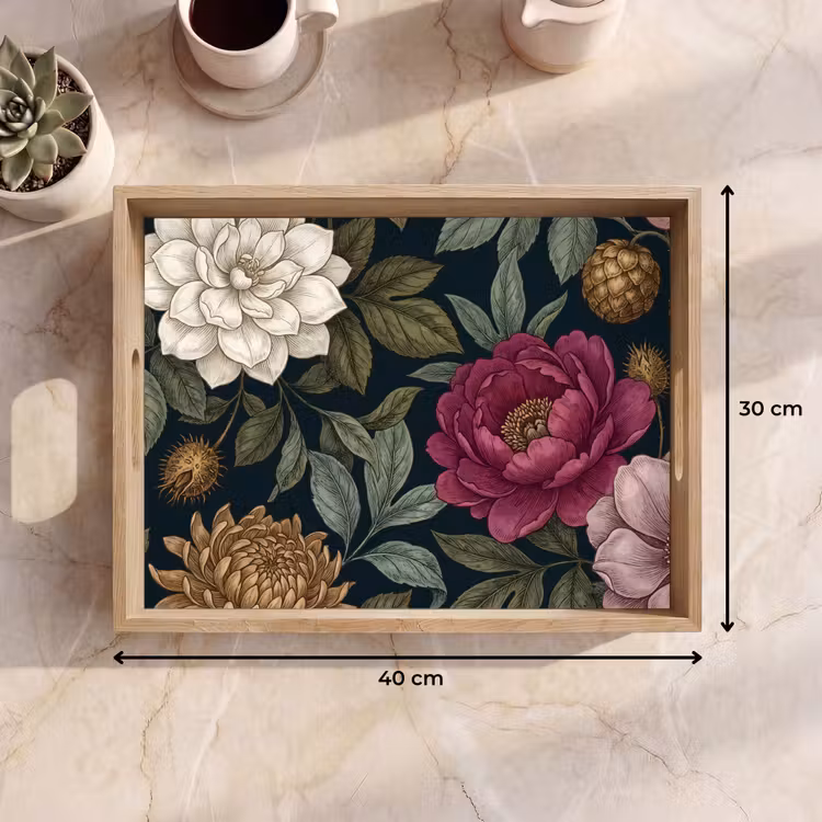 Bloemen - Botanisch - Illustratie - Donker - Vintage Dienblad Rechthoek middel -USP_Formaat