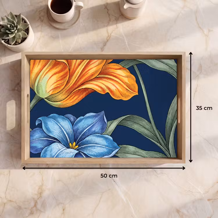 Tablett - Blumen – Botanik – Muster - Bloemen - Botanisch - Patroon Dienblad Rechthoek middel