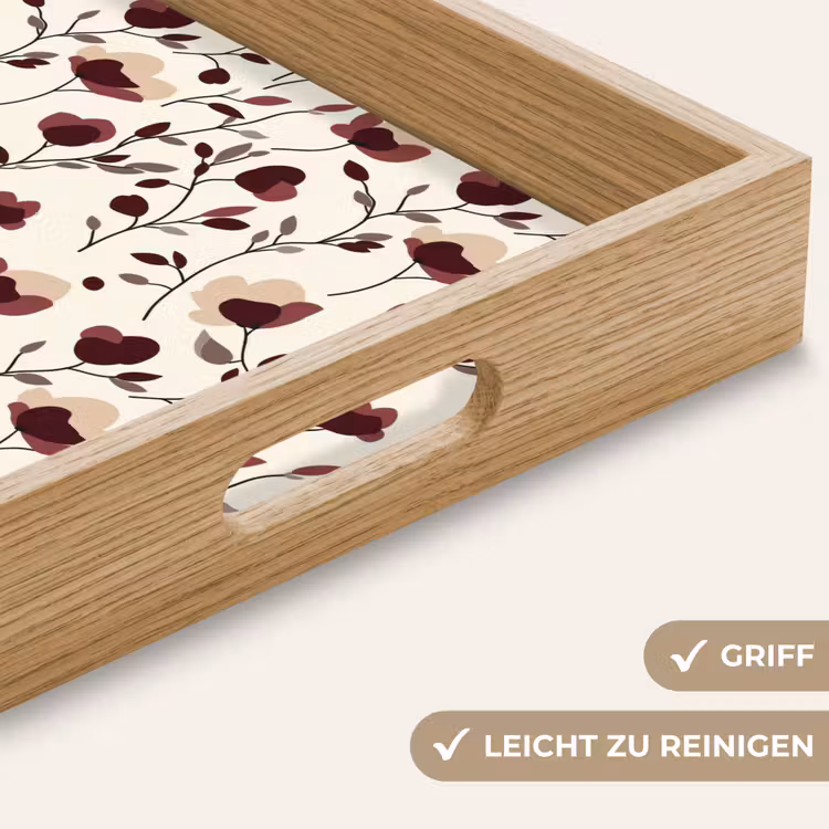 Bloemen - Botanisch - Bordeaux Dienblad Rechthoek middel 911 -USP_HandgreepDE