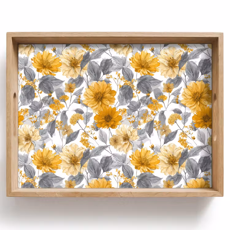 Bloemen - Botanisch - Elegant - Okergeel - Grijs Dienblad Rechthoek middel 911 -z3d_shopping