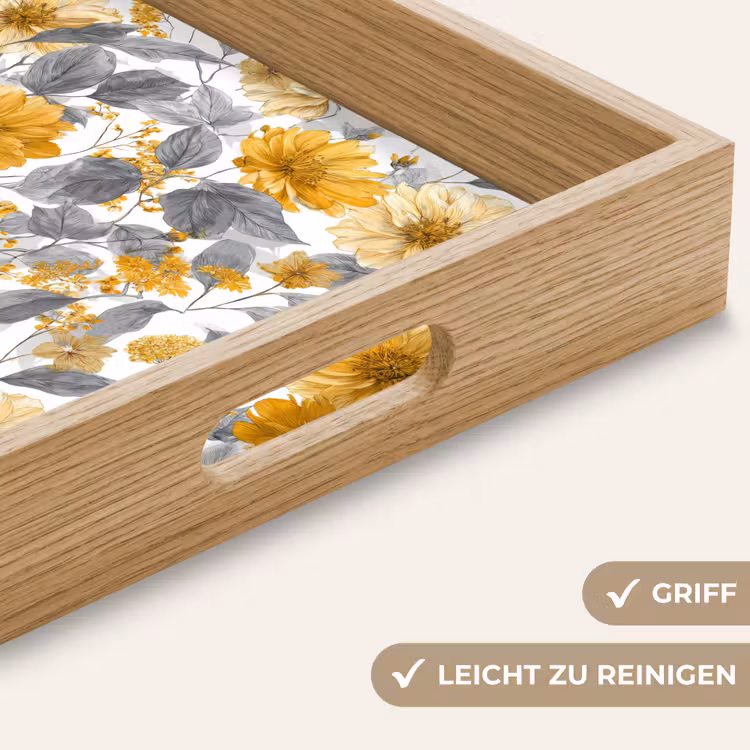 Bloemen - Botanisch - Elegant - Okergeel - Grijs Dienblad Rechthoek middel 911 -USP_HandgreepDE