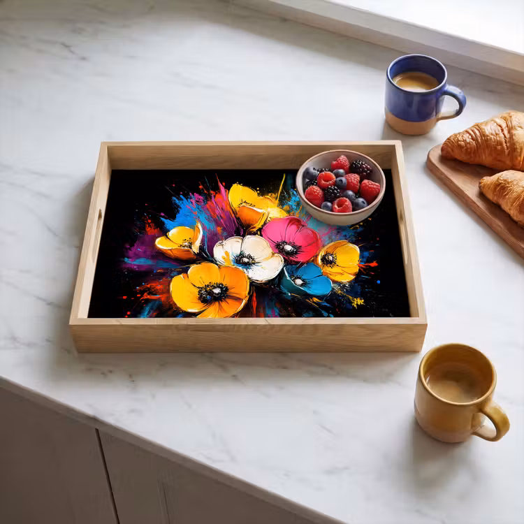 Bloemen - Kleurrijk - Graffiti - Modern - Boeket Dienblad Rechthoek middel -sfeer2