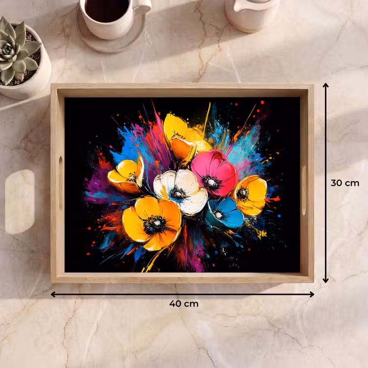 Bloemen - Kleurrijk - Graffiti - Modern - Boeket Dienblad Rechthoek middel -USP_Formaat