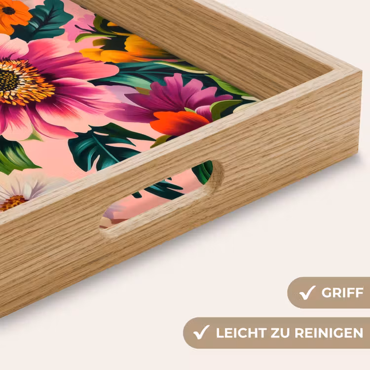 Bloemen - Kleurrijk - Roze Dienblad Rechthoek middel -USP_HandgreepDE
