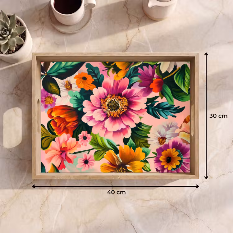 Bloemen - Kleurrijk - Roze Dienblad Rechthoek middel -USP_Formaat