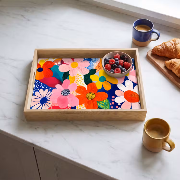 Bloemen - Kleurrijk - Stippen Dienblad Rechthoek middel -sfeer2