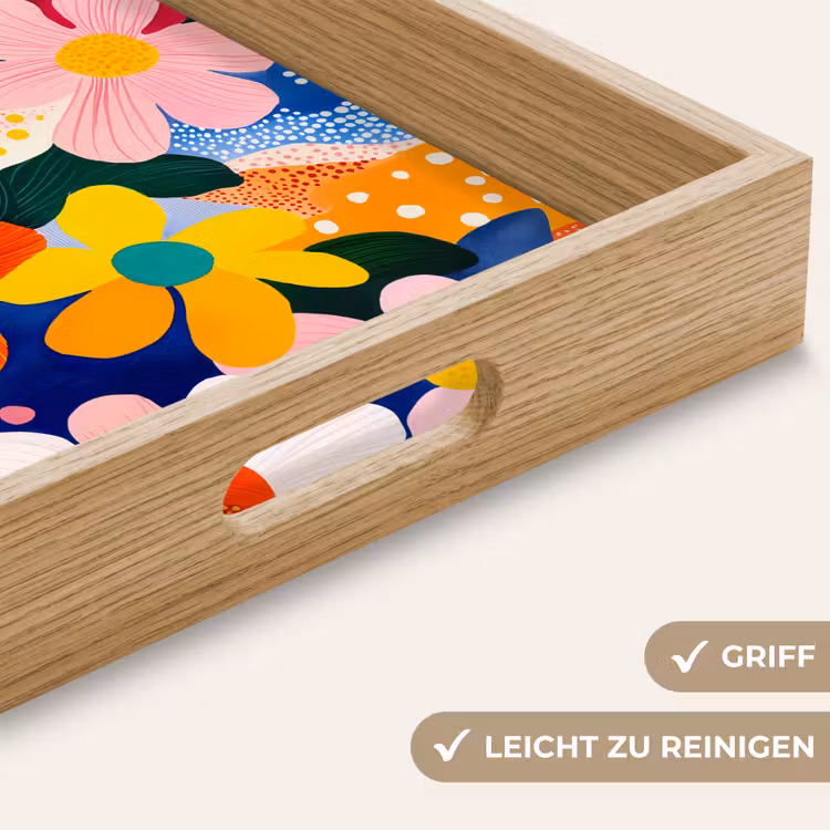 Bloemen - Kleurrijk - Stippen Dienblad Rechthoek middel -USP_HandgreepDE
