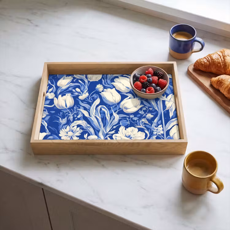 Bloemen - Delfts Blauw - Patroon - Tulp Dienblad Rechthoek middel -sfeer2
