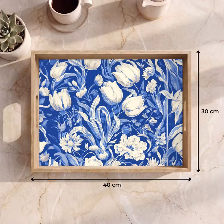 Bloemen - Delfts Blauw - Patroon - Tulp Dienblad Rechthoek middel -USP_Formaat