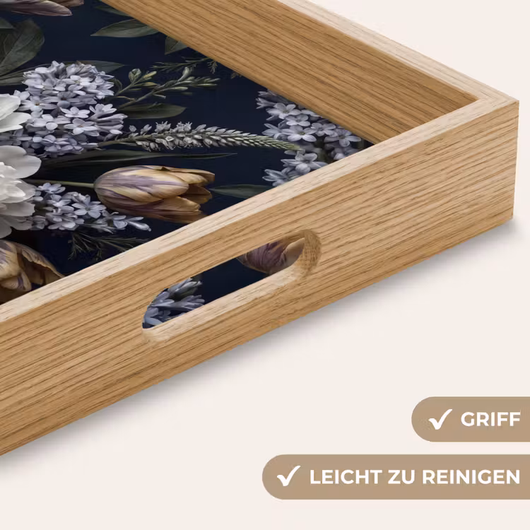 Bloemen - Donker - Elegant - Natuur - Wit Dienblad Rechthoek middel -USP_HandgreepDE