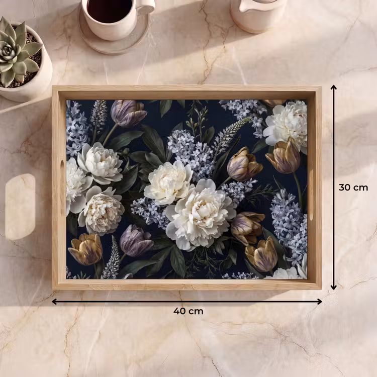 Bloemen - Donker - Elegant - Natuur - Wit Dienblad Rechthoek middel -USP_Formaat