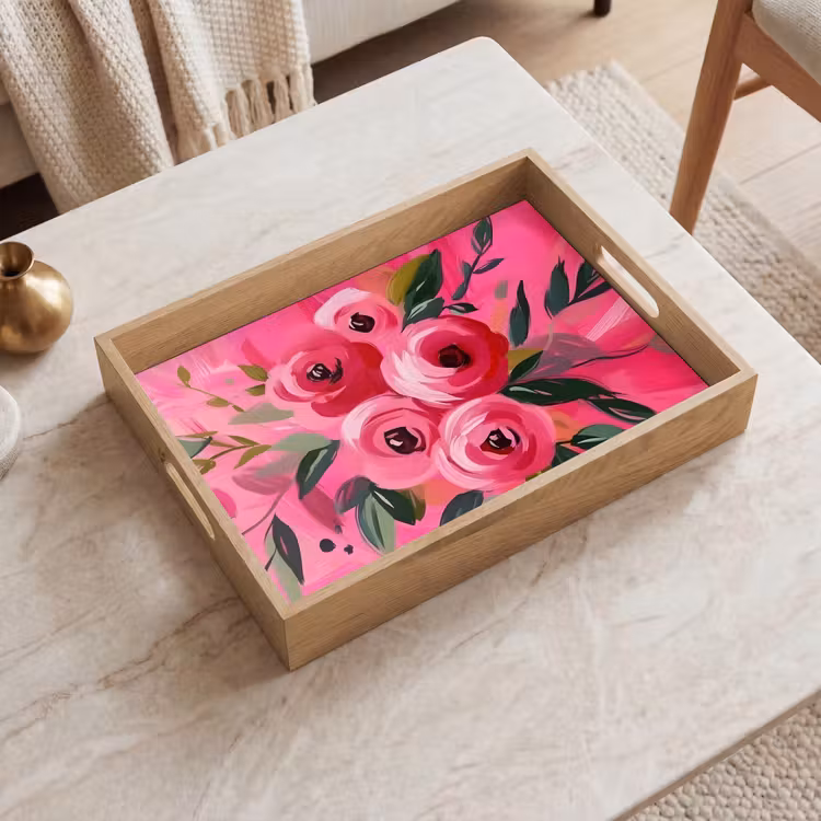 Bloemen - Verf - Roze Dienblad Rechthoek middel -sfeer1