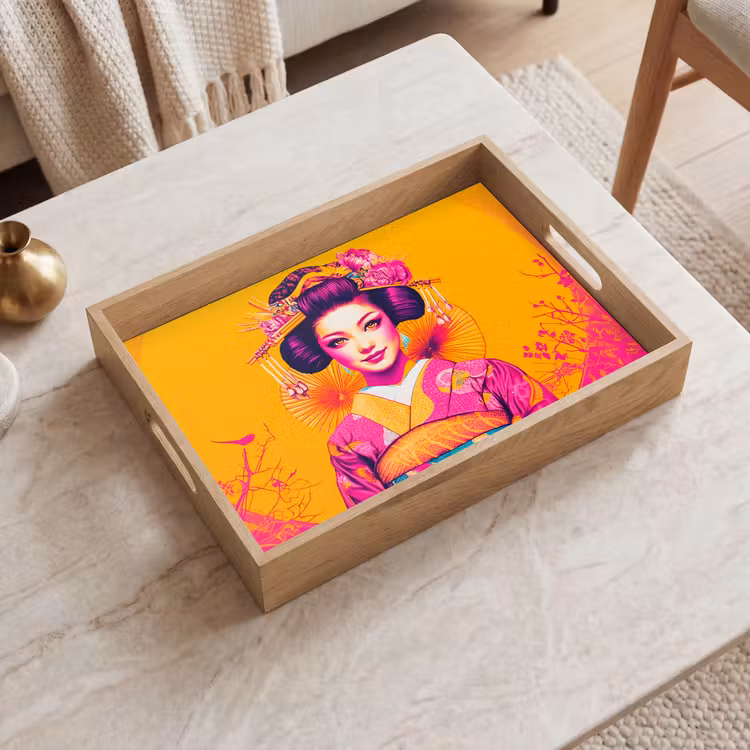 Bloemen - Vrouw - Kimono - Roze Dienblad Rechthoek middel -sfeer1