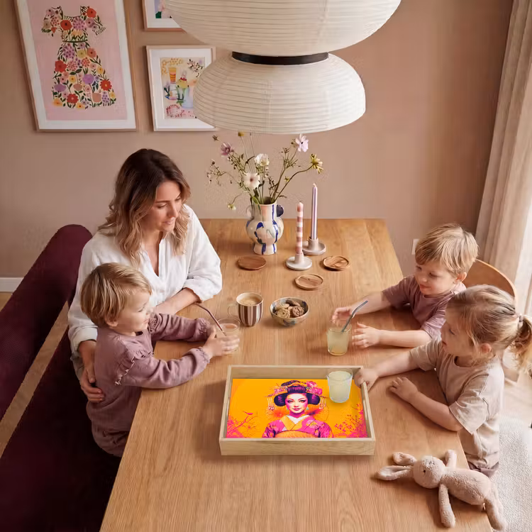 Bloemen - Vrouw - Kimono - Roze Dienblad Rechthoek middel -sfeer4