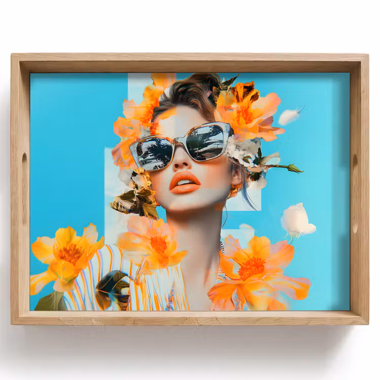 Bloemen - Vrouw - Zonnebril - Blauw Dienblad Rechthoek middel -z3d_shopping