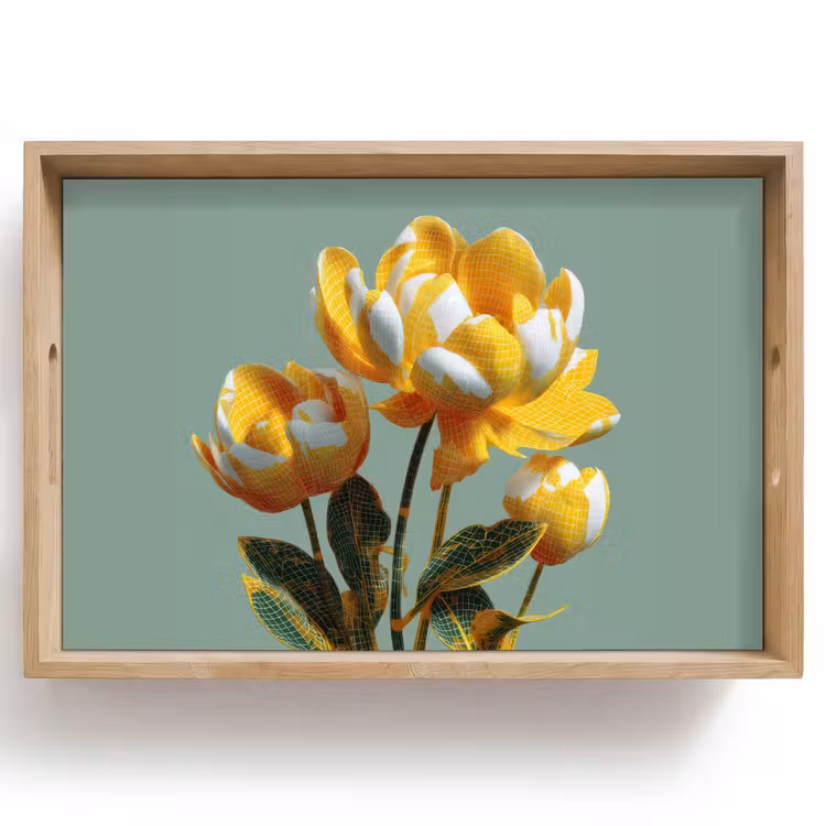 Bloemen - Geel - Bladeren - Structuur Dienblad Rechthoek middel -z3d_shopping