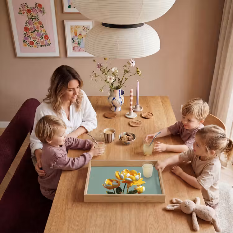 Bloemen - Geel - Bladeren - Structuur Dienblad Rechthoek middel -sfeer4