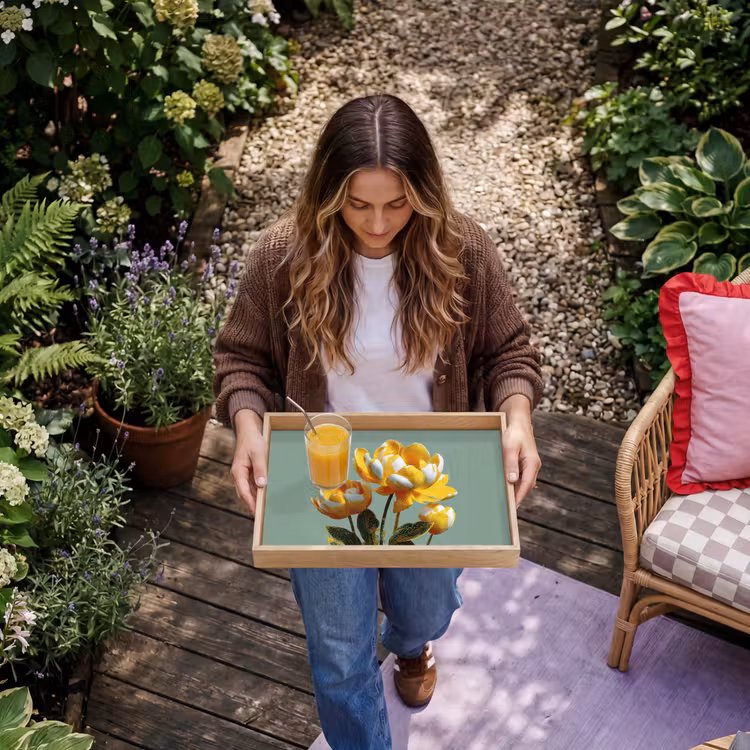 Bloemen - Geel - Bladeren - Structuur Dienblad Rechthoek middel -sfeer5
