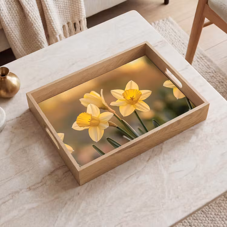 Bloemen - Geel - Wazig Dienblad Rechthoek middel -sfeer1