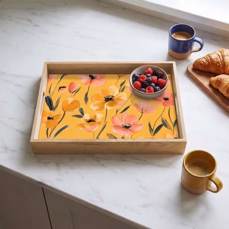 Bloemen - Geschilderd - Geel Dienblad Rechthoek middel -sfeer2