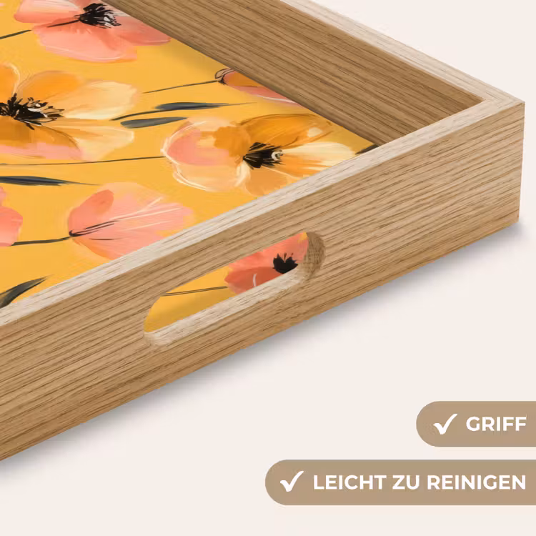 Bloemen - Geschilderd - Geel Dienblad Rechthoek middel -USP_HandgreepDE