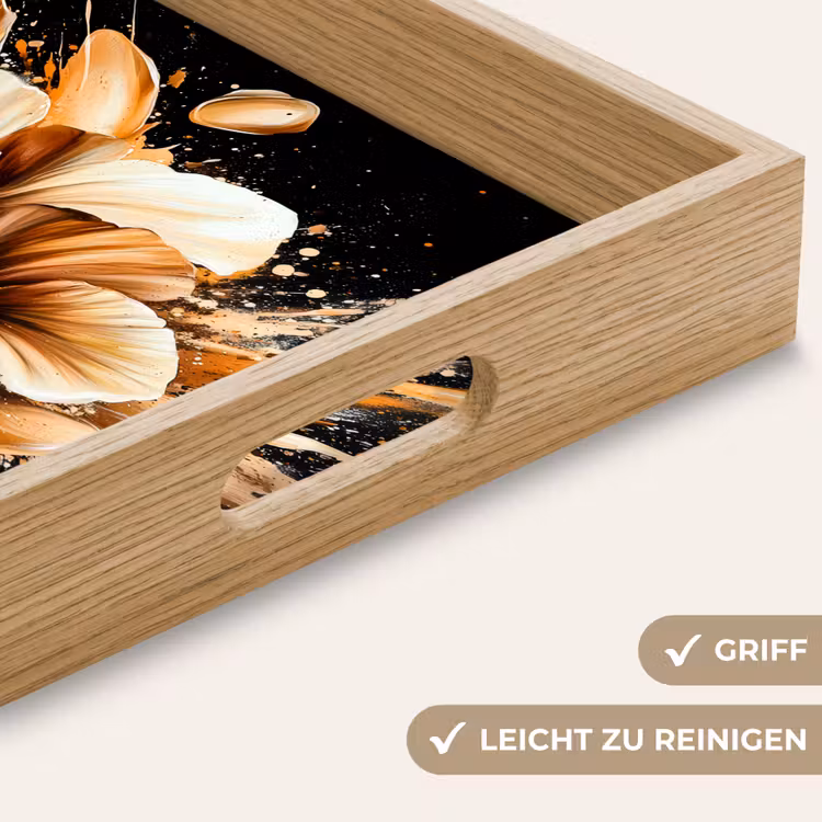 Bloemen - Goud - Graffiti - Zwart - Abstract Dienblad Rechthoek middel -USP_HandgreepDE