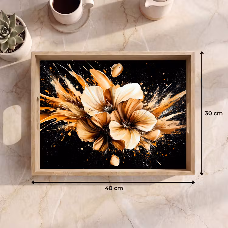 Bloemen - Goud - Graffiti - Zwart - Abstract Dienblad Rechthoek middel -USP_Formaat