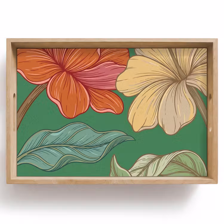 Tablett - Blumen – Grün – Illustration - Bloemen - Groen - Illustratie Dienblad Rechthoek middel