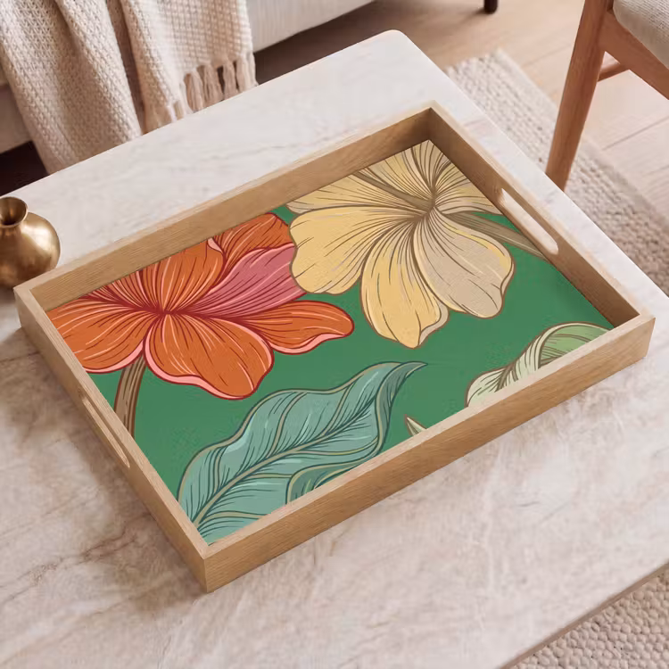 Tablett - Blumen – Grün – Illustration - Bloemen - Groen - Illustratie Dienblad Rechthoek middel