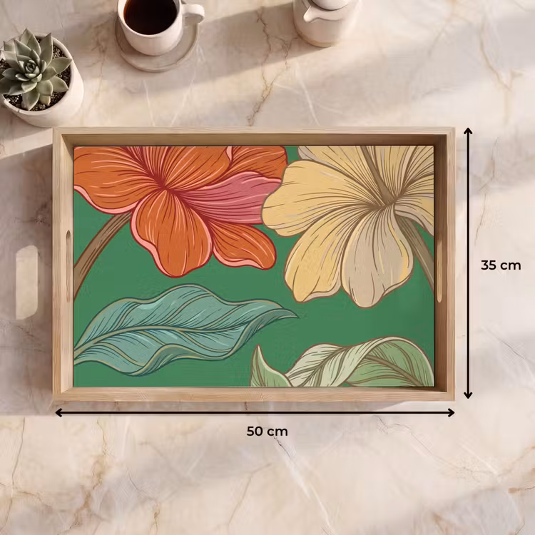 Tablett - Blumen – Grün – Illustration - Bloemen - Groen - Illustratie Dienblad Rechthoek middel