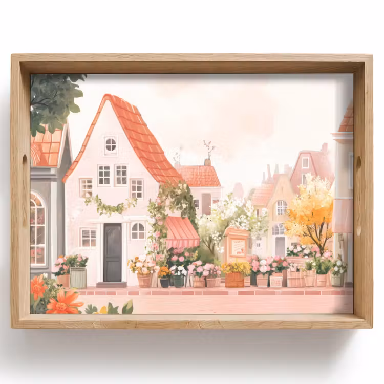 Bloemen - Huizen - Dorp Dienblad Rechthoek middel -z3d_shopping