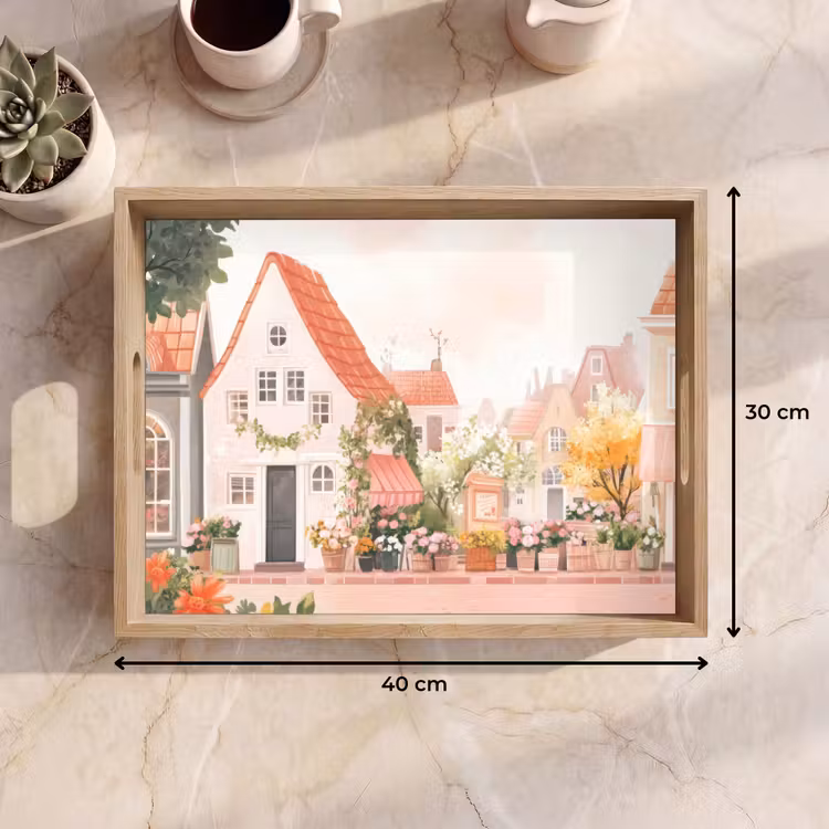 Bloemen - Huizen - Dorp Dienblad Rechthoek middel -USP_Formaat