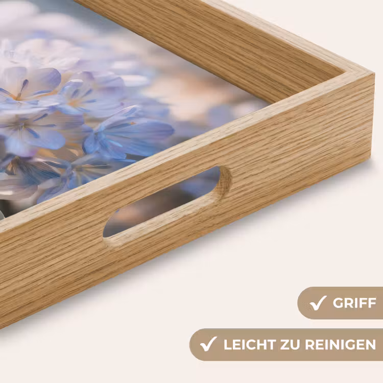 Bloemen - Lichtblauw - Wazig - Trosje Dienblad Rechthoek middel -USP_HandgreepDE
