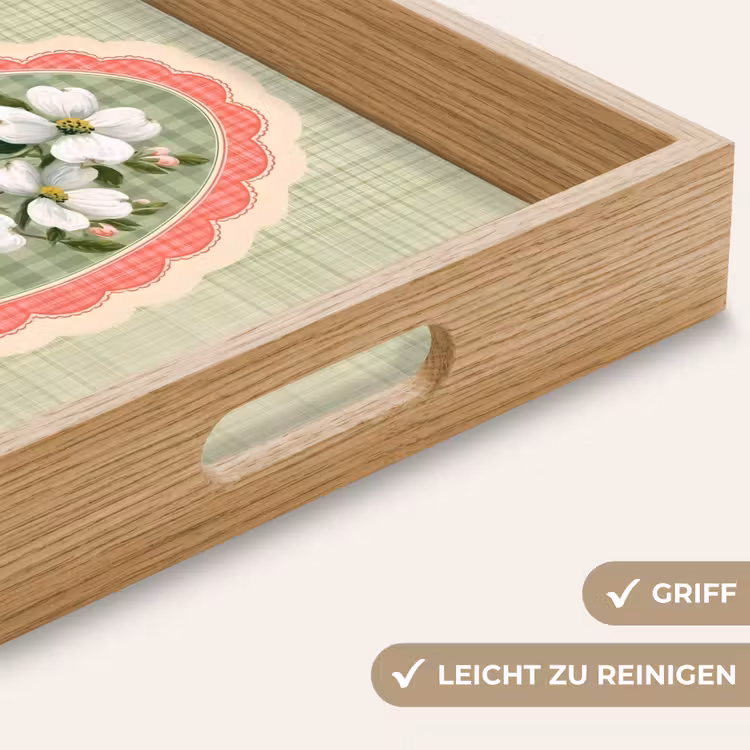 Bloemen - Illustratie - Geruit - Groen Dienblad Rechthoek middel -USP_HandgreepDE