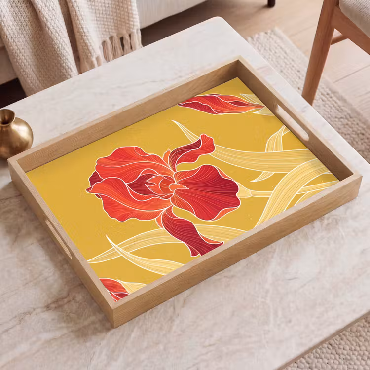 Tablett - Blumen – Illustration – Rot - Bloemen - Illustratie - Rood Dienblad Rechthoek middel