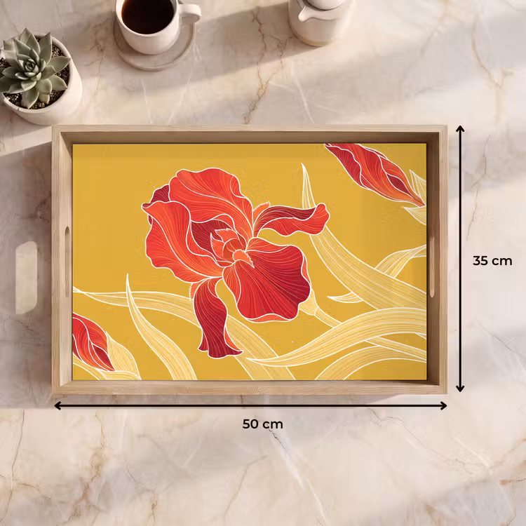 Tablett - Blumen – Illustration – Rot - Bloemen - Illustratie - Rood Dienblad Rechthoek middel
