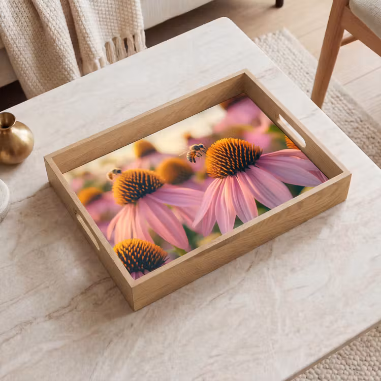 Bloemen - Paars - Bijen Dienblad Rechthoek middel -sfeer1