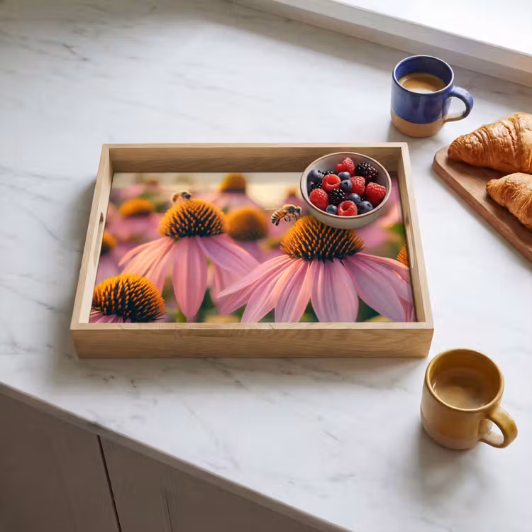 Bloemen - Paars - Bijen Dienblad Rechthoek middel -sfeer2