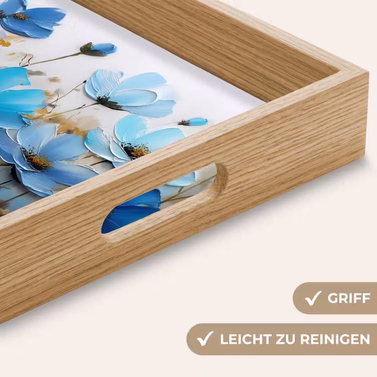 Bloemen - Schilderij - Blauw Dienblad Rechthoek middel -USP_HandgreepDE