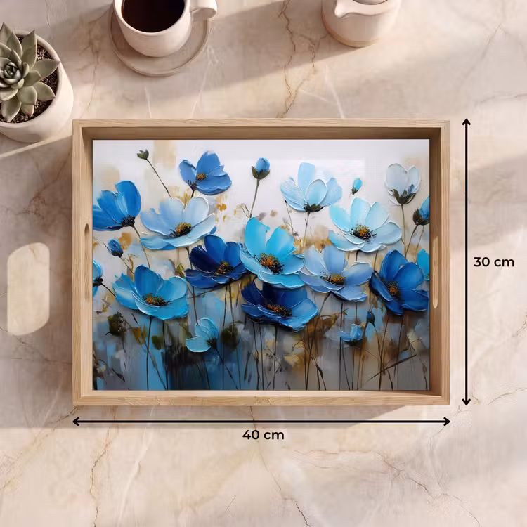 Bloemen - Schilderij - Blauw Dienblad Rechthoek middel -USP_Formaat
