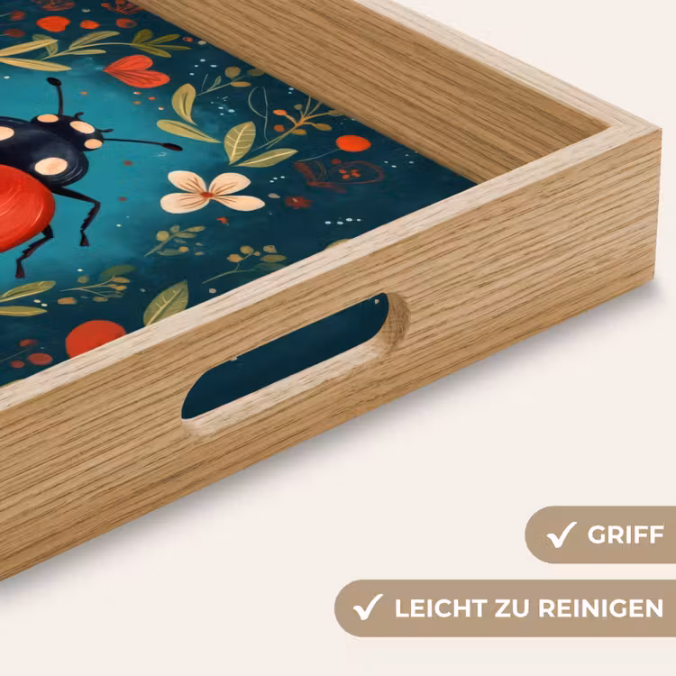 Bloemen - Lieveheersbeestje - Hartje - Rood Dienblad Rechthoek middel -USP_HandgreepDE